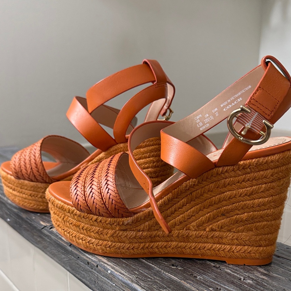 Coach Orange Wedge Sandals